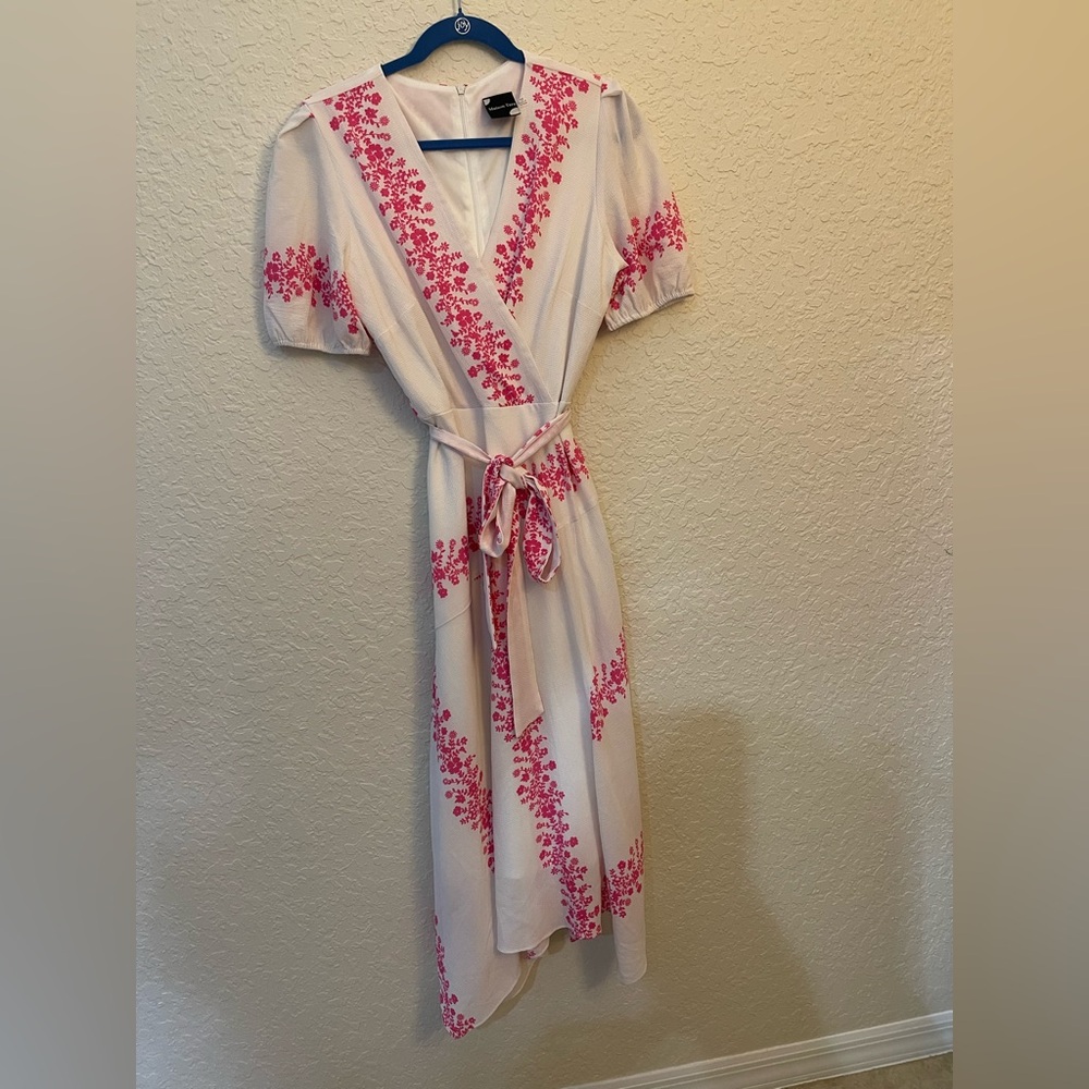 Maison Tara White and Pink Floral Midi Dress